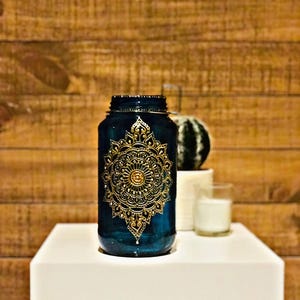 Henna Moroccan Indian Bohemian Henna Jar 24 oz Candleholder with Handpainted Details image 7