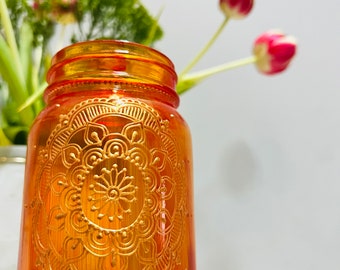 FreimaurerGlas, Boho Laterne, Marokkanisches Wohndekor, Mason Jar Laterne, Bemalter Mason Jar Dekor-INAAYAH Henna Mandala Gold Detailing