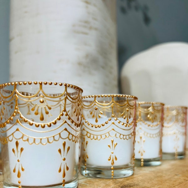Set of 4 Handpainted Votive Candles in Gold