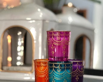 Henna Candles, votive candles, hostess gifts, wedding favors, Hand-Painted candles, Set of 4