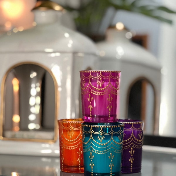 Henna Candles, votive candles, hostess gifts, wedding favors, Hand-Painted candles, Set of 4