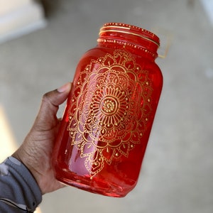 Henna Moroccan Indian Bohemian Henna Jar 24 oz Candleholder with Handpainted Details image 6