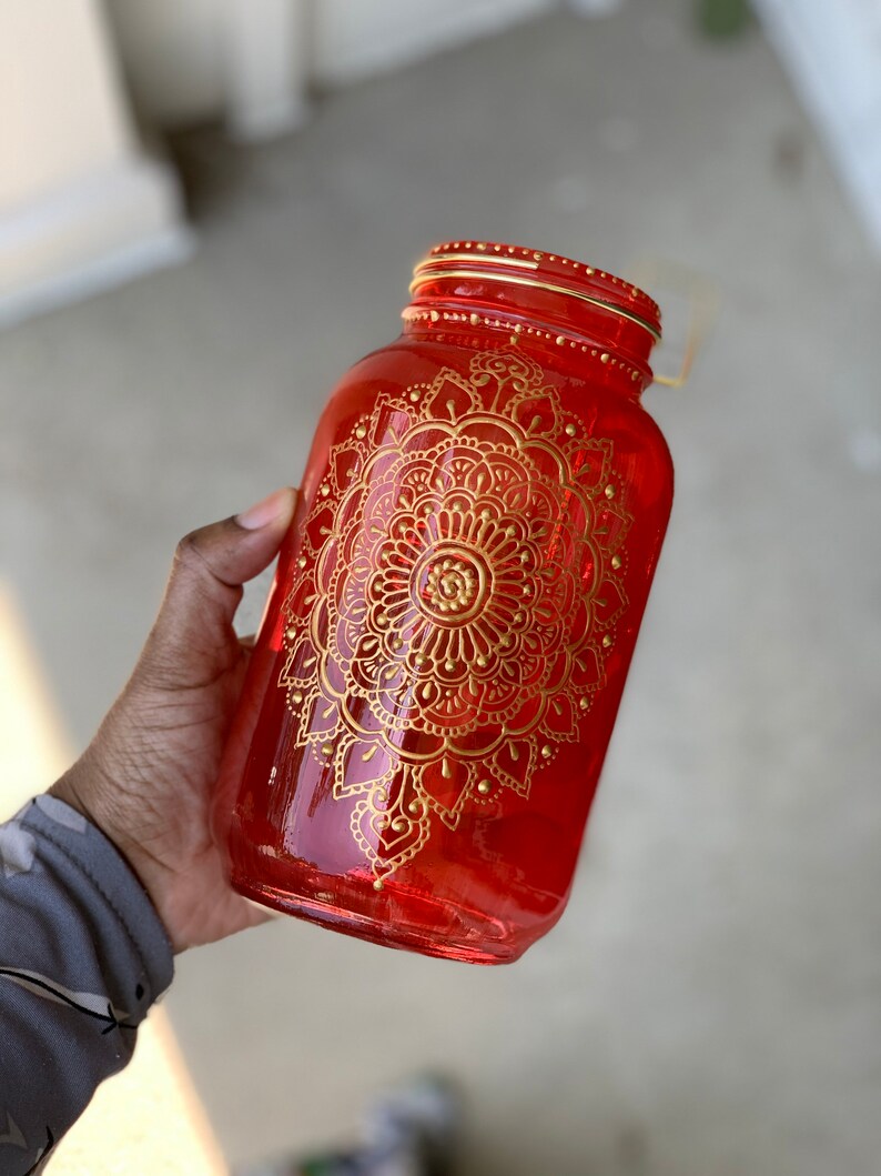 Henna Moroccan Indian Bohemian Henna Jar 24 oz Candleholder with Handpainted Details image 6