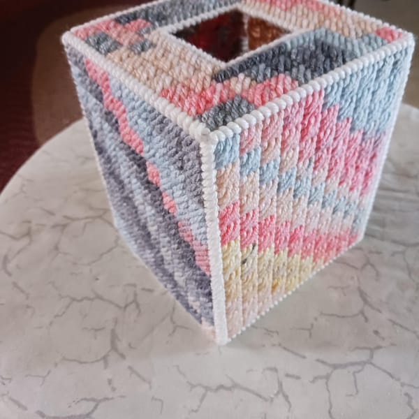 Tissue box cover, needlepoint on plastic canvas, new, handmade