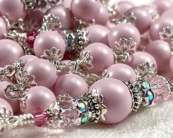 PINK PETAL AUSTRIAN Pearl Rosary/Porcelain Flowers/Heirloom Rosary/Catholic Wedding/Bridal Bouquet/Confirmation/Catholic Gifts