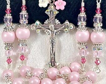 PINK PETAL AUSTRIAN Pearl Rosary/Porcelain Flowers/Heirloom Rosary/Catholic Wedding/Bridal Bouquet/Confirmation/Catholic Gifts