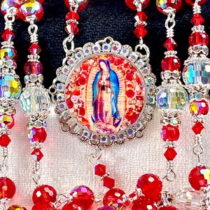 OUR LADY of GUADALUPE Rosary/Catholic Heirloom Rosary/Stunning Red Crystals/First Communion/Confirmation/Religious Christmas Catholic Gifts
