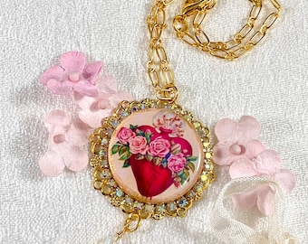 CAR ROSARY IMMACULATE Heart of Mary Pendant For Car Rear View Mirror/Handmade Centerpiece/Preciosa Crystal/Auto Protection/Catholic Rosaries