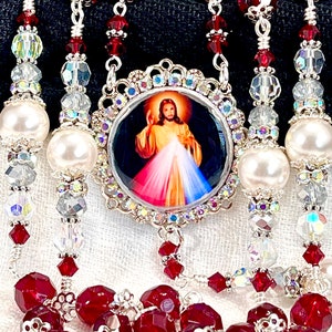DIVINE MERCY ROSARY/Heirloom Rosary/Austrian Pearls and Preciosa Crystals/First Communion/Confirmation/Religious Catholic Christmas Gifts
