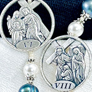 STATIONS of the CROSS CATHOLIC Rosary/Genuine Peacock Pearls/Way of the Cross/14 Stations/Blood of Jesus /Religious Catholic Gifts