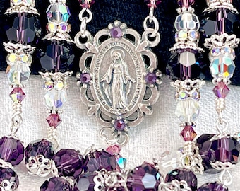 PURPLE VELVET AUSTRIAN Crystal Rosary/Perfect Alternative to Swarovski/Heirloom Bridal Bouquet/Catholic Wedding/Confirmation/Catholic Gifts