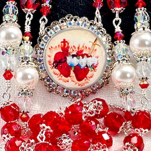 FLAME of LOVE ROSARY/Hearts of Jesus Mary Catholic Heirloom Rosary/Stunning Preciosa Crystals & Austrian Pearls/Confirmation/Catholic Gifts