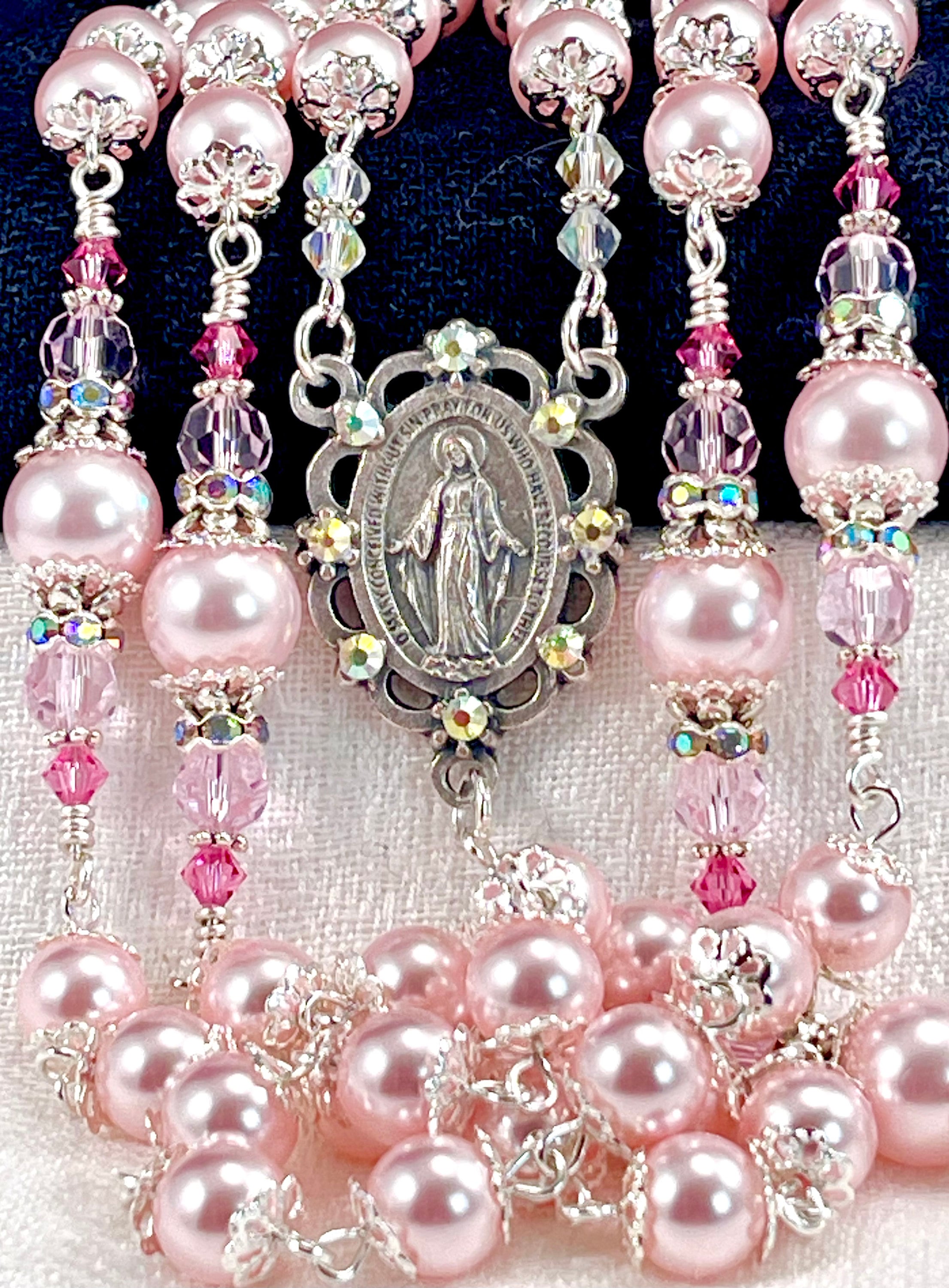 PINK AUSTRIAN PEARL Rosary/Heirloom Pink Rosary/Catholic Wedding Bridal Bouquet/First Communion/Confirmation/Christmas Catholic Gifts