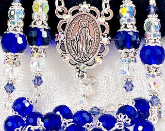 ROYAL BLUE CRYSTAL Rosary/Stunning Silver Filligree Catholic Heirloom/Bridal Bouquet/Catholic Wedding/Confirmation/Christmas Catholic Gifts