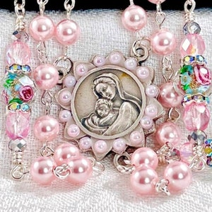 CATHOLIC PINK PEARL Rosary/Perfect Alternative to Swarovski Pearls/Bridal Bouquet Shower/First Communion/Christmas Religious Catholic Gifts