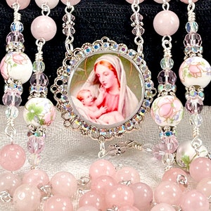 ROSE QUARTZ PINK Rosary/Heirloom Rosary/Catholic Wedding Bridal Bouquet/First Communion/Confirmation/Religious Catholic Christmas Gifts