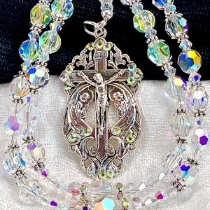 AUSTRIAN CRYSTAL ROSARY/Perfect Alternative to Swarovski/Heirloom Catholic Wedding Bridal Bouquet/Confirmation/Christmas Catholic Gifts