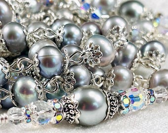 CATHOLIC BRIDAL PEARL Rosary/Stunning Genuine Gray Heirloom Pearls/Catholic Wedding/Bridal Bouquet/First Communion/Christmas Catholic Gifts