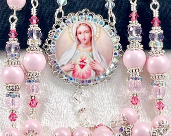 PINK PETAL AUSTRIAN Pearl Rosary/Porcelain Flowers/Heirloom Rosary/Catholic Wedding/Bridal Bouquet/Confirmation/Catholic Gifts