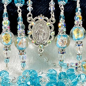 AQUAMARINE AUSTRIAN CRYSTAL Rosary/Something Blue Lampwork Catholic Wedding/Heirloom Bridal Bouquet/Confirmation/First Communion/Catholic Gi