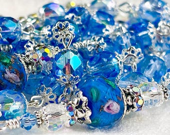 SKY BLUE PRECIOSA Crystal Rosary/Perfect Alternative to Swarovski/Bridal Bouquet Heirloom Rosary/First Communion/Confirmation/Catholic Gifts