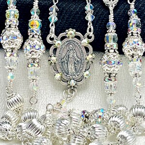 SILVER CATHOLIC ROSARY/Stunning Heirloom Bridal Bouquet/Catholic Wedding/First Communion/Confirmation Christmas Religious  Gifts