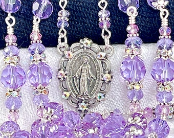LILAC CRYSTAL ROSARY/Perfect Alternative to Swarovski Crystals Violet Bridal  Bouquet/Catholic Wedding/First Communion Christmas Gifts
