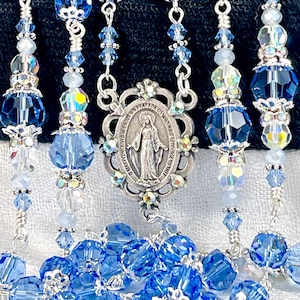 BLUE AUSTRIAN CRYSTAL Rosary/Perfect Alternative to Swarovski Crystal Heirloom Bridal Bouquet Catholic Wedding/First Communion/Catholic Gift
