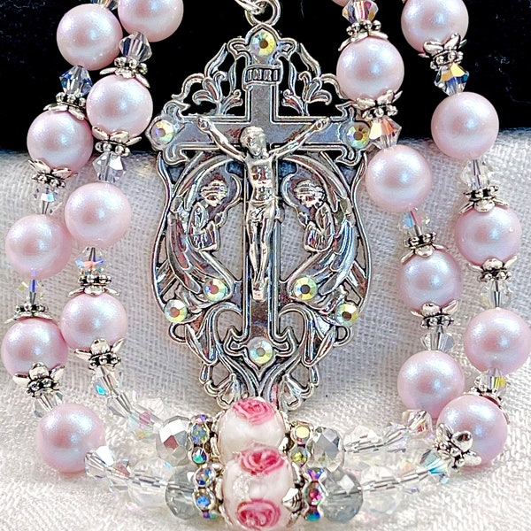 IRIDESCENT LILAC BRIDAL Rosary Perfect Alternative to Swarovski Pearls Catholic Wedding Bouquet First Communion/Catholic Gifts