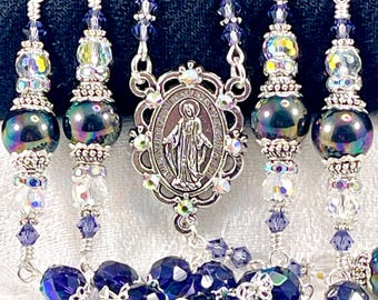 TANZANITE PRECIOSA CRYSTAL Rosary/Perfect Alternative to Swarovski/Peacock Shell Pearls/Heirloom/Catholic Wedding/First Communion/Catholic