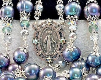 CATHOLIC BRIDAL GENUINE Peacock Pearl Rosary/Heirloom Pearls/Wedding Bridal Bouquet/First Communion/Catholic Religious Christmas Gifts