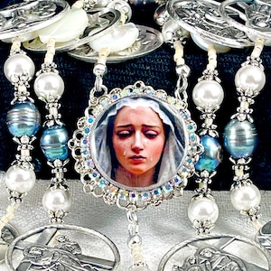 STATIONS of the CROSS CATHOLIC Rosary/Genuine Peacock Pearls/Way of the Cross/14 Stations/Blood of Jesus /Religious Catholic Gifts