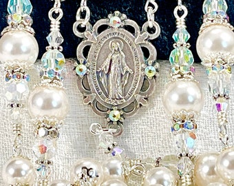 WHITE EUROPEAN PEARL Rosary Perfect Alternative to Swarovski/Heirloom Wedding Bridal Bouquet First Communion/Christmas Catholic Gift