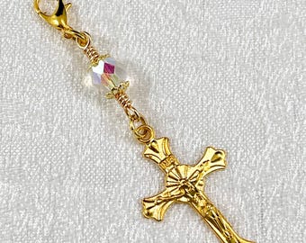 CRUCIFIX of JESUS GOLD/Rosary Marker/Zipper Pull/Miraculous Medal Charm/Confirmation/ First Communion/Christmas Catholic Gifts