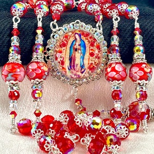 OUR LADY of GUADALUPE Rosary/Catholic Heirloom Rosary/Stunning Red Crystals/First Communion/Confirmation/Religious Christmas Catholic Gifts