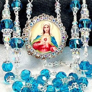 TURQUOISE CRYSTAL ROSARY/Perfect Alternative to Swarovski Crystals/Caribbean Blue Bridal Bouquet/Catholic Wedding/First Communion Gifts