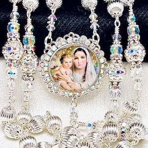 SILVER CATHOLIC ROSARY/Stunning Heirloom Bridal Bouquet/Catholic Wedding/First Communion/Confirmation Christmas Religious  Gifts