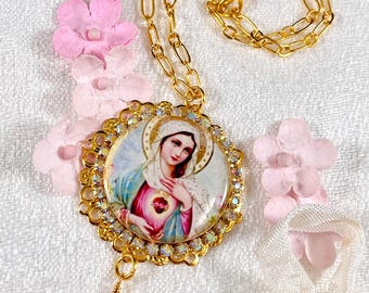 CAR ROSARY BLESSED Virgin Mary Pendant For Car Rear View Mirror/Handmade Centerpiece/Preciosa Crystal/Auto Protection/Heirloom Catholic Gift