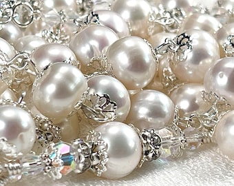 CATHOLIC BRIDAL PEARL Rosary/Stunning Bridal Bouquet 9-10mm White High Quality Genuine Pearls/First Communion/Confirmation/Catholic Gifts