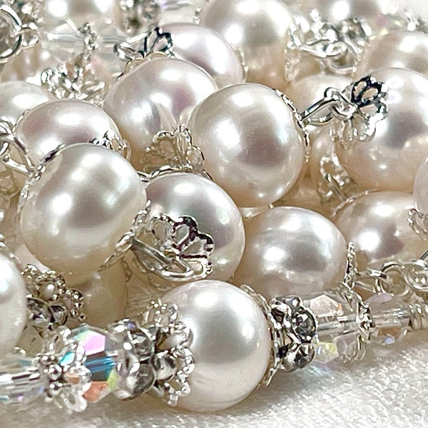 CATHOLIC BRIDAL PEARL Rosary/Stunning Bridal Bouquet 10mm White High Quality Pearls /Communion/Confirmation /Catholic Christmas Gifts