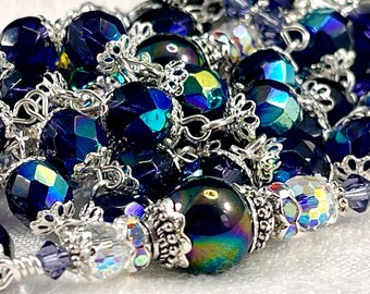 TANZANITE PRECIOSA CRYSTAL Rosary/Perfect Alternative to Swarovski/Peacock Shell Pearls/Heirloom/Catholic Wedding/First Communion/Catholic