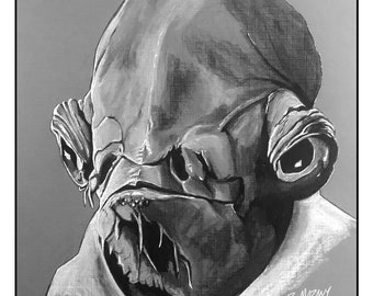 Admiral Ackbar black white wall art print 11x14 Star Wars - Free shipping to US