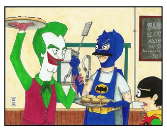 Bat Bob and Joker Pesto wall art print 11x14 Bob's Burgers Batman - Free shipping to US