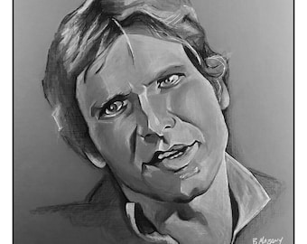 Han Solo black white wall art print 11x14 Star Wars Harrison Ford- Free shipping to US