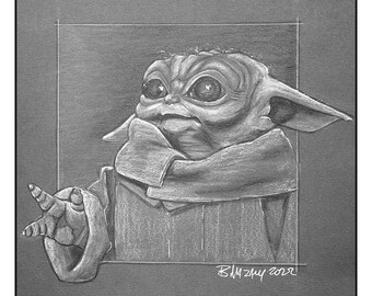 Grogu black white wall art print 11x14 Star Wars Baby Yoda- Free shipping to US