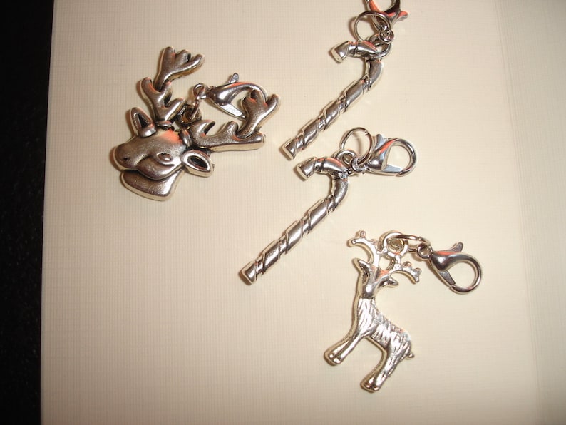 Holiday charm set 4 pc candy cane reindeer charms with clips