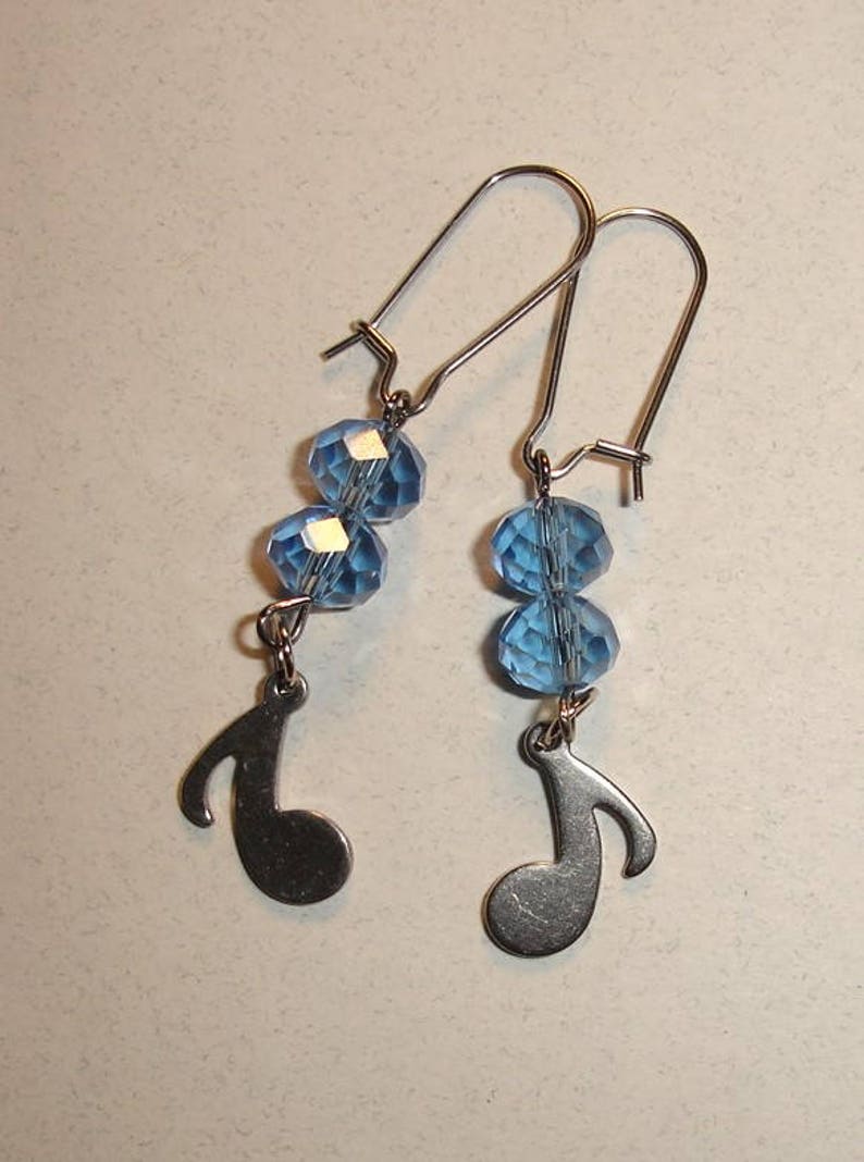 Musical Earrings Music Note earrings Gift for Music Lover Musician Gift Music Note Jewelry Blue crystal earrings Steel earrings Gift for her