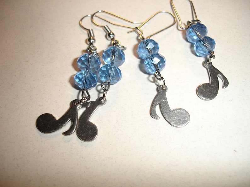 Musical Earrings Music Note earrings Gift for Music Lover Musician Gift Music Note Jewelry Blue crystal earrings Steel earrings Gift for her