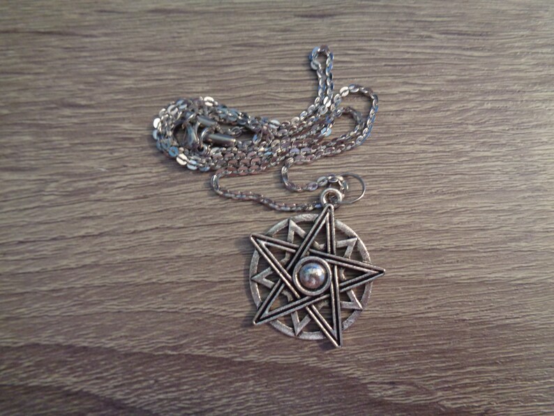Large Pentacle Large Pentagram Pentacle Large Wiccan Pendant Pagan Gift Pentacle pendant pentagram on petite cable chain Gift for her
