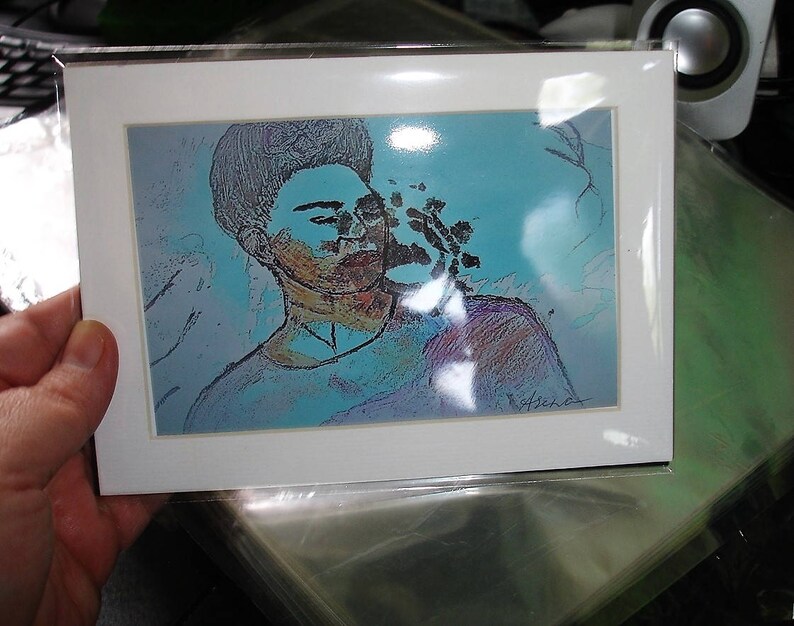Frida Limited Edition Digital Print Kahlo Emotions Blues Pinks 5x7 print ready to frame matted frida emotional art